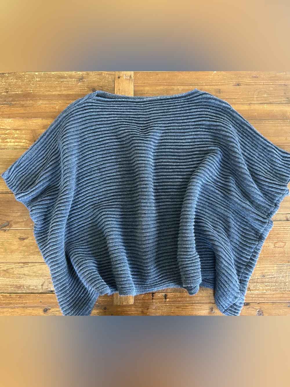 Relaxed Ribbed Knit Cape - Slate Blue